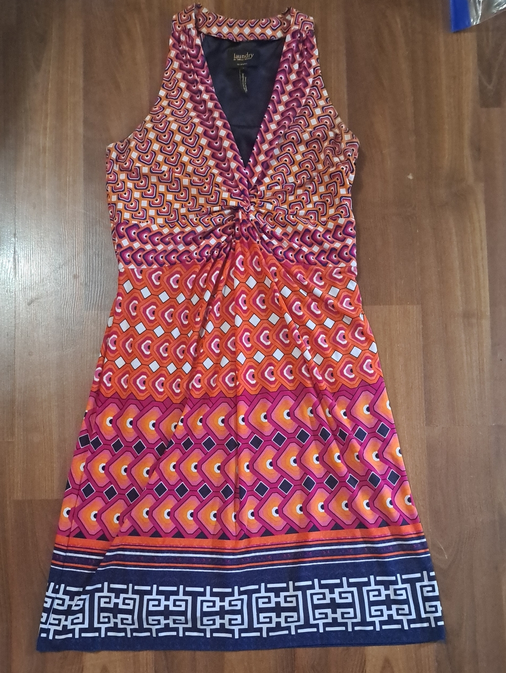 Laundry By Shelli Segal Pink and Orange Geometric Twist-Front Dress